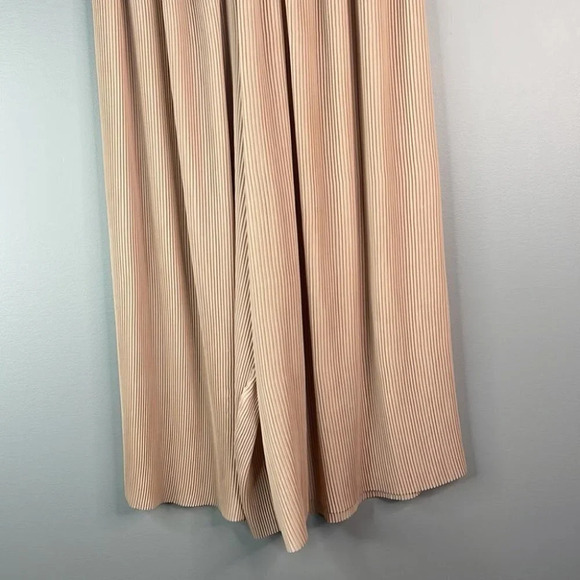 ZARA Plisse Culottes Tan Nude Wide Leg Crop Contrast Black Elastic Waistband S - Picture 4 of 10